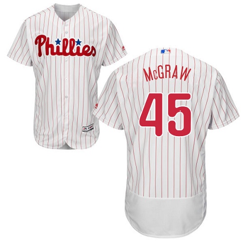 Phillies #45 Tug McGraw White(Red Strip) Flexbase Authentic Collection Stitched MLB Jersey - Click Image to Close
